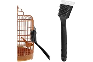 OTKARXUS Vogelkäfigbürste, 1 x Vogelfutterstation, Reinigungsbürste mit Schaber, langer Griff, Edelstahl-Reinigungsbürste, Vogelkäfig-Zubehör für die Reinigung von Vogelkäfigen