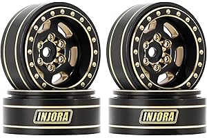 INJORA 1.0 Plus Brass Beadlock Wheel Rims 43g/pcs 6-Spoke Rims for TRX4M SCX24 FCX24 1/24 1/18 RC Crawler,Black&Gold
