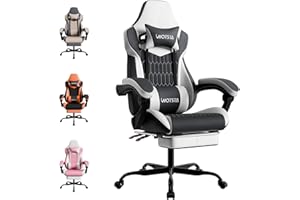 WOTSTA Gaming Chair, Ergonomic Gaming Chair with Footrest and Lumbar Support, Computer Chairs, Height Adjustable Computer Racing Gamer Chairs for Gaming or Office, Black White