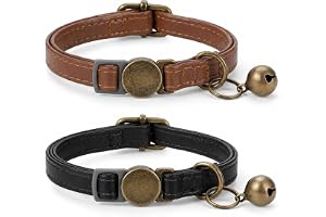 2 stycken katthalsband läder med klocka mjuk krage | Justerbart halsband katt katthalsband för katter kattunge valpar med läd