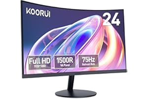 KOORUI 24-Inch Curved Computer Monitor- Full HD 1080P 75Hz Gaming Monitor 1500R HDMI VGA, Tilt Adjustment, Eye Care, Black