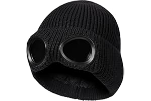 TAGVO Winter Warme Strickmütze, Winddichte Thermo Weiche Fleecefutter Skifahren Wandern Laufen Mütze mit Abnehmbarer Schutzbrille, Slouchy Thick Skull Cap für Männer Frauen Erwachsene Outdoor Sport