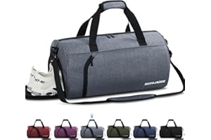 BECOJADDE Sporttaschen für Damen und Herren, 35L Reisetasche Duffel Bag Übernachtungstasche mit Schuhfach & Nassfach, wasserdichte Handgepäcktasche für Sport, Fitnessstudio, Schwimmen, Grau