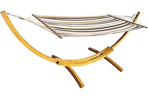 vanvilla Hängematte mit Gestell aus Lärche natufarben Lagarde 320cm x 120cm, Hängematte braun/Creme gestreift, Edelstahlteile, Hängemattengestell Holz