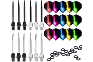 ToBeIT Lot de 12 pointes de fléchettes en acier - Pointes interchangeables en métal 2BA - Anneaux en caoutchouc - Convient pour fléchettes en acier
