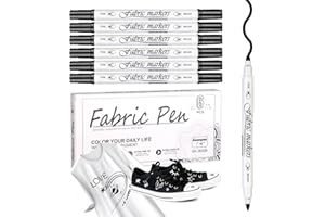 VOZITUG Schwarz Textilstifte Waschmaschinenfest , 6 Stück Textilmalstifte Stoffmalfarben Waschfest 1-5mm Stoff stifte Dual Tip Textilmarker , textilfarbe waschmaschinenfest für T-shirt Stoffbeutel Hut Schuhe