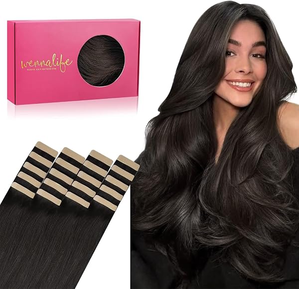 WENNALIFE Tape in Hair Extensions - 20pcs 14 Inch 50g Dark Brown Remy Human Hair - Coloured Real Tape Extensions - 1