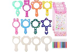 HEARTSKING 12 Stück Holzspiegel Basteln Bastelset Kinder, Diamond Painting Spiegel Schminkspiegel Mädchen Handspiegel Kindergeburtstag Basteln Holz DIY mit Malpinsel Strass Sticker ab 3 4 5 6 7 8 Jahre