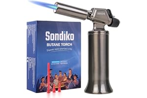Sondiko Torcia a Butano in Metallo di Alta Qualità, Torcia a Fiamma Grande, Ricaricabile, con Fiamma Regolabile e Antivento, per Cucinare, Barbecue, Saldatura Fai Da Te(Gas Butano non Incluso)