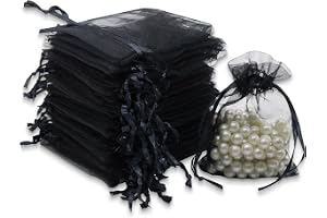 Leeyunbee 100 stycken svarta organzapåsar 7 x 9 cm organzapåsar, presentpåsar smycken bröllop godisväska för festival fest oc
