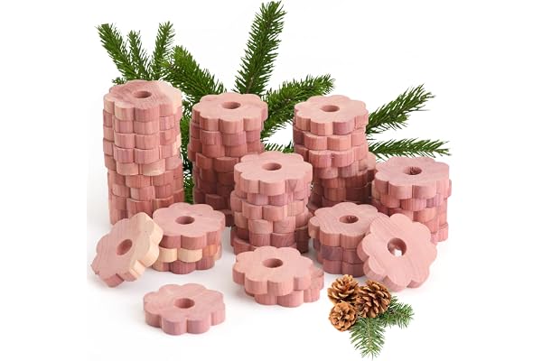 Yizhet Cedar Moth Repellent, 48 Pcs Cedar Wood Rings Antimoth | Natural Cedarwood Floral Rings for Moth Protection for Clothes, Wardrobes, Drawers, Storage, Boxes etc.