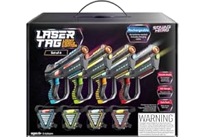 SQUAD HERO Etiqueta láser recargable para niños, adolescentes y adultos - Blasters y sensores de chaleco - Ideas divertidas juguetes para mayores de 8 años - Juego de 4 - Juegos Lazer para adolescentes -