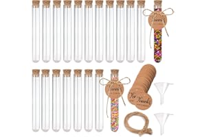 CYIOU 42 Stück Reagenzglas mit Korken 14ml Reagenzgläser mit Korken + 50 Pcs Kraftpapieranhänger + 20m Juteschnur Reagenzglas Kunststoff für Hochzeiten Blumen Badesalzbonbons Labortisch Dekoration 107x16mm