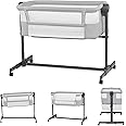 KinderKraft Neste UP 2 Bedside Crib, Travel Cot, Co-Sleeping Bed, Ajustable Height, Foldable Side Wall, Transport Wheels, with Accessories, Cotton Sheet, for Newborn, 0-9 kg, up to 6 Month, Gray