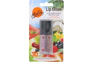Malibu Sun SPF 30 Sunscreen Lip Gloss, High Protection, Water and Wind Resistant, Coconut and Strawberry, Pack of 2 x 1.5ml