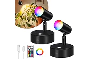 Glowlit RGBW Battery Spot Lights, 5500mAh Rechargeable Spotlights Indoor with Remote, Battery Operated Picture Lights for Wall, 13 Color Changing Dimmable LED Spot Lights for Plant Picture Party, 2 PC
