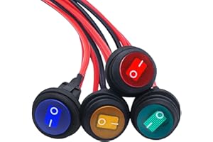 Taiss/4Pcs Waterproof Rocker Toggle Switch 3pin 12V 20A ON/Off Blue Green Red Yellow LED Lighted Round SPST with Pre-soldered Wires 2 Position Switch for Car Auto Boat Trucks KCD1-8-101NW-4C-X