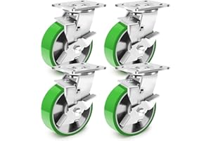 Humagineer 150mm Industrielle Schwerlastrollen mit Bremse, Aluminiumkern PU Lenkrollen Schwerlast Tragfähigkeit 2200KG, Hohe Härte, Leise und Verschleißfeste Rollen für Möbel und Geräte, Satz von 4