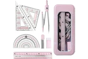 SOLVICA Oxford Maths Set for Secondary School Supplies Students Gifts Stuff,Pink Protractor 360 and Maths Compass Ruler Geometry Sets Exam Stationery
