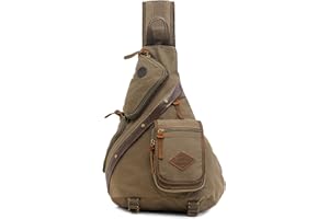 VARLIVOO Sling Bag Sacs à Bandoulière pour Hommes Sac de Poitrine Crossbody Bag Voyager Randonnée Alpinisme Camping Cyclisme L'école Toile Sling Sac à Dos Vert Armée A