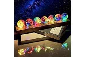 QUIXION 3D Kristallkugel Nachtlicht, Kristall Lampe, 7 Farben von Kristallkugeln, 40mm Eis Riss Kugeln mit LED-Holzsockel, Led Glaskugel Glaskristallkugeln Ornament Geschenkek für Mutter, Kinder, Freundin