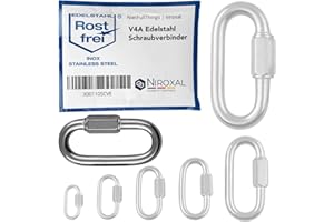 NIETFULLTHINGS 2 pcs 10-mm V4A Stainless Steel Screw Carabiner Short Straight Robust Shape Breaking Load 3750 kg Screw Connector Chain Connector Emergency Screw Chain Quick Release Fastener