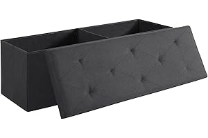 VECELO 110cm Folding Storage Ottoman Bench, Storage Chest, Linen Fabric Foot Rest Stool, 158L Storage Footstools for Bedroom and Living Room, Holds up to 300 kg, Black
