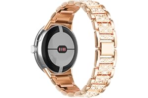 Miimall Kompatibel mit Google Pixel Watch 2/1 Armband, Glitzer Strass Diamant Metall Legierung Uhrenarmband Damen Ersatz Armbänder für Google Pixel Watch 2 2023/ Google Pixel Watch 2022 -Roségold