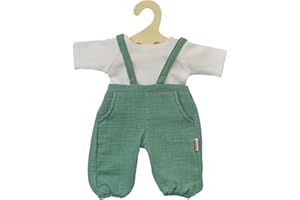 Heless 1416 - Vêtements de poupée 100% Coton Bio, Set de 2 pièces avec Salopette Vert Sauge et t-Shirt Blanc pour poupées et Peluches de 28 à 35 cm