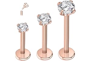 ESHIONER G23 tytanowy kolczyk do piercingu tragusa, helix, labret, wargi, kolczyk do wargi, kolczyk do chrząstki, hypoalergiczny, srebrny, złoty, wewnętrznie gwintowany, płaski, 16 g, 6 mm, 8 mm, 10