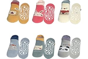 QIYIENDIAN 6 Pares de Calcetines Tobilleros para Bebé con Agarres, Calcetines Bajos Antideslizantes para Bebés y Niños Pequeños