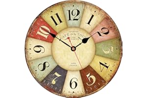 VIKMARI 8 Inch Silent Non-Ticking Wall Clock Arabic Numerals Retro Clocks Wooden Decorative Round Wall Clocks Battery Operated Indoor Wall Clocks Paris French Rustic Style Home Decor Clock