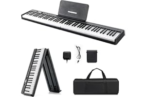 DREAMADE Clavier Électronique Pliable avec 88 Touches Lumineuses LED, Piano Numérique avec Sac de Rangement et Pupitre, Écran LCD, avec 2 Modes d’Enseignement (Noir)