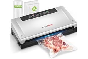 Bonsenkitchen Macchine Sottovuoto Alimenti, Tecnologia Globefish per lavoro continuo ad alta velocità, vuoto veloce, Include 10 Sacchetti Sottovuoto e 1 Sacchetto in Rotolo-VS3000