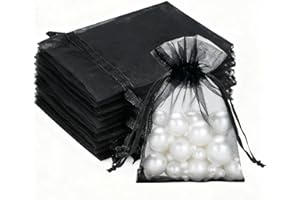 G2PLUS 100 Sacchetti Organza Nero: Sacchetti Regalo in Organza 7x9CM con Coulisse,Per Uso Regalo,Occasione Matrimonio,San Valentino