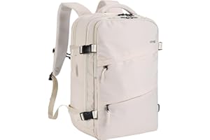 ‎HOMIEE HOMIEE Reiserucksack Damen, 40L Flugzeug Handgepäck Rucksack Lufthansa, 17 Zoll Laptop Rucksack für Arbeit Schule Reise, Casual Daypack Schultasche, Kabinengröße Beige