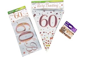 FANCYDRESSCOZ FDC 60th Birthday Decoration Kit Age 60 Decorations Banner Bunting Confetti Rose Gold Him Her Men Women