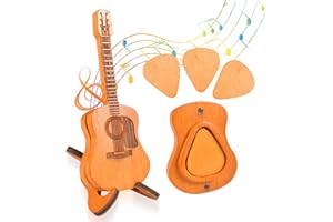 AUIRSHIKY Paquete de 3 púas de madera personalizadas con 1 estuche y 1 soporte, púas de guitarra acústica de madera para bajo eléctrico y guitarra, accesorios para instrumentos de madera maciza