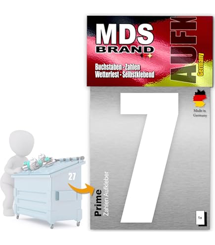2 X Aufkleber Zahlen 7 Für Rollmülleimer – Wasserdicht, Selbstklebend, Hausnummern