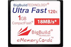 BIGBUILD TECHNOLOGY eMemoryCards Karta pamięci CompactFlash 1 GB Ultra Fast 18 MB/s kompatybilna z aparatami Canon 10D/20D/30D/40D/50D/1D/1Ds/5D/5Ds/7D Mark I/II/III/IV, Nikon D, Olympus E, Sony Alpha, Leica S