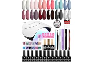 phoenixy Phoenixy 10ml Uñas Semipermanentes Kit Completo, Kit Uñas Semipermanentes con 36W Lámpara 12 Colores Azul Rosa, Kit Manicura Semipermanente con Capa Base y Superior