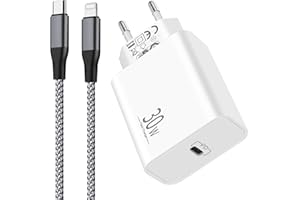 ARCCRA Szybka Ładowarka iPhone i Kabel iPhone, Wtyczka USB-C 30W i Nylonowy Kabel Lightning 2m, Zasilacz/Adapter/Gniazdo Typu-C (PD/QC/PPS), Kompatybilny z iPhone 14/13/12/Pro/Max/Plus/11/SE/XS/XR/X/8