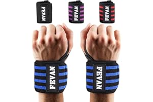FEVAN Pack 2 Polsini Palestra Regolabile - Polsiere Palestra Professionali - Fasce Polsi Palestra per Uomo & Donna - Fasce Palestra per Fitness, Crossfit, Gym, Bodybuilding (Nero) (blu)