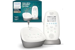 Philips AVENT Audio Babyphone, DECT-Technologie, Eco-Mode, Sternenhimmel, Gegensprechfunktion, Schlaf- und Nachtlieder, 18 Std. Laufzeit, maximale Reichweite, weiß (Modell SCD733/26)