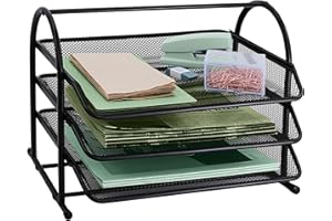 IOUGDSEC Briefablage mit 3 Ebenen, Organizer aus Metall, Aufbewahrungsfächer, Büroschubladen, Dokumentenablage, A4-Netz-Schubladen-Organizer für Büro, Zuhause und Schule, Schwarz