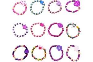 NyxSeat 12 braccialetti per bambini ragazze bracciali in legno gioielli per bambini bracciali in perline per ragazze set di gioielli per bambini regali di festa per bambini (multicolore, tutti, toutes