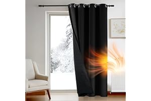 Deconovo Thermal Door Curtains for Winter with Thick Microfiber Quilted Lining, Energy Saving Blackout Curtain Eyelet, Cold Resistant Black Curtain for Bedroom, 52 x 84 Inch, 1 Panel