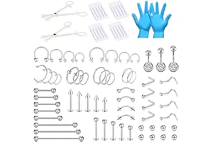 NIUSIMAN 66-113 Pezzi Piercing Kit in Acciaio Inoxidable Retainer con Guanti di Serraggio Set di Strumenti per Piercing del Corpo Piercing Ombelico Lingua Capezzolo Sopracciglio Septum Naso Labbro
