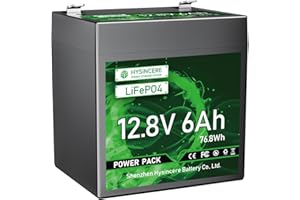 ‎HYSINCERE HYSINCERE 12V 6Ah LiFePO4 Lithium Batterie mit 10A BMS-Intelligent Schutz, Wiederaufladbare Akku 3000+ Deep Cycle für Wohnmobile, Notstrombeleuchtung, Camping, Fischfinder, Rasenmäher, Solarpanel