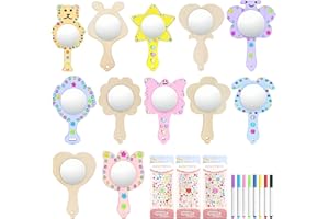 TOPJOWGA DIY Holzspiegel Handwerk für Kinder, 23 Stücke Holzspiegel zum Basteln, Mini Holz Prinzessin Spiegel, Unvollendete Handspiegel, Holzspiegel zum Bemalen für DIY Kinder Malen Dekoration